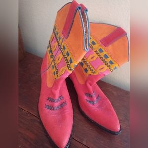 Red suede Circle S low boots booties size 6